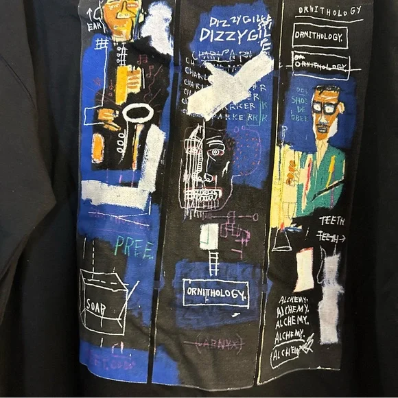 Jean Michel Basquiat x Dizzy Gillespie Jazz Horn Art Black Hoodie Size XL - Picture 4 of 10
